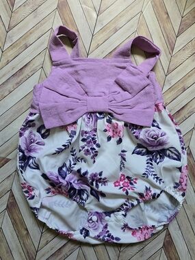 Baby Girl Floral Bubble Romper Purple & Pink Rose Print Boho Sunsuit 3-6M Jumper